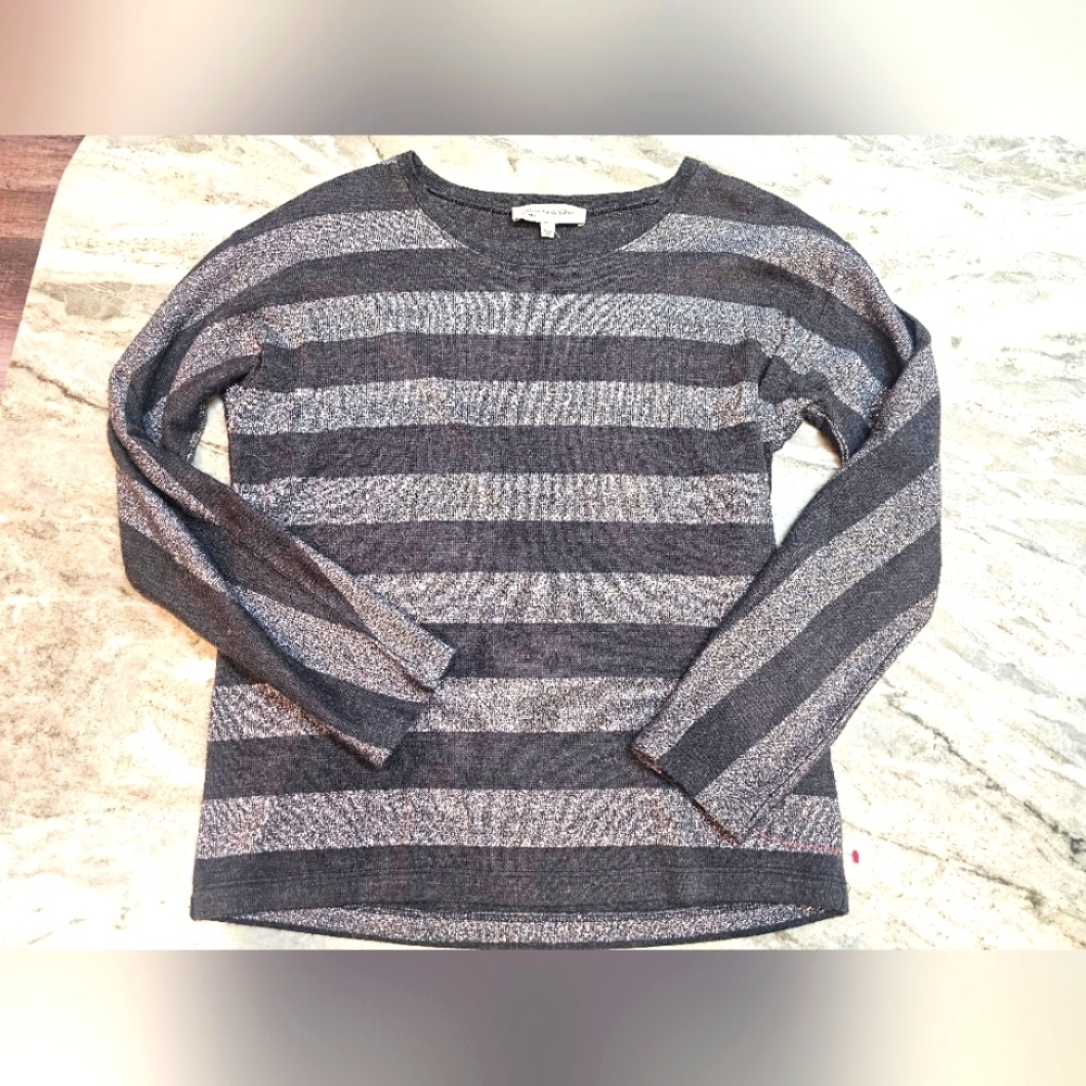 Jones New York Sport Striped Sweater Small Gray Metallic Wool Blend